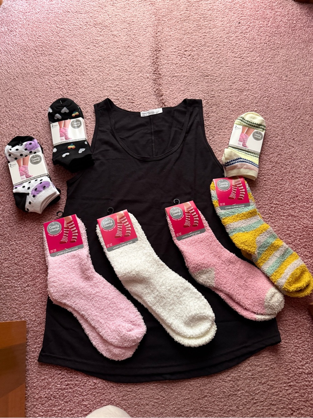 Black Womens Tank Top with Cozy Socks Bundle - Black & Pastel Colors